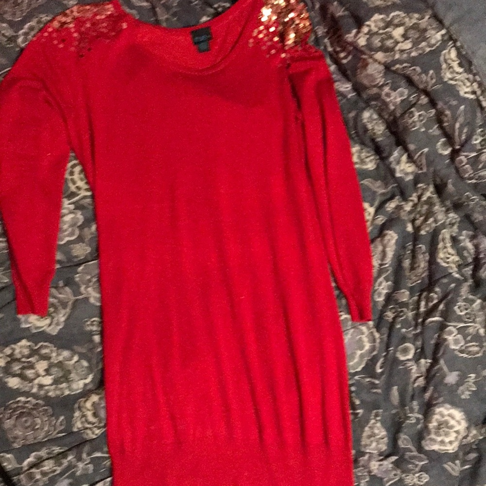 Rue21 plus sized , Long Sleeved Gold Sequin Short Red Dress